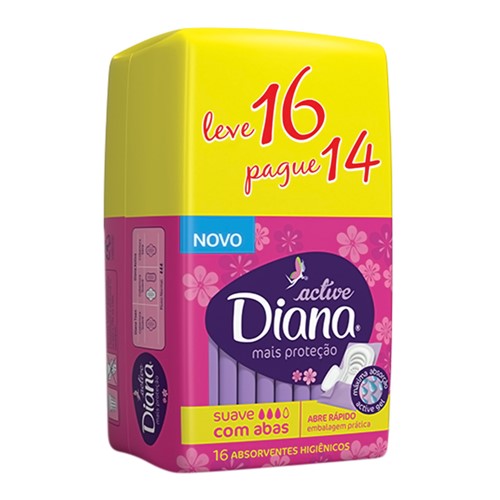 Absorvente Diana Active Mais Proteção Suave com Abas Leve 16 Pague 14