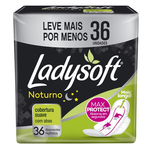 Absorvente Ladysoft Normal Noturno Cobertura Suave com Abas 36 Unidades Leve Mais Pague Menos