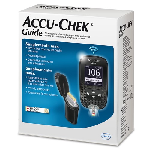 Accu-Chek Guide Kit Monitor de Glicemia com 1 Monitor + Lancetador FastClix + Lancetas FastClix + Tiras Teste
