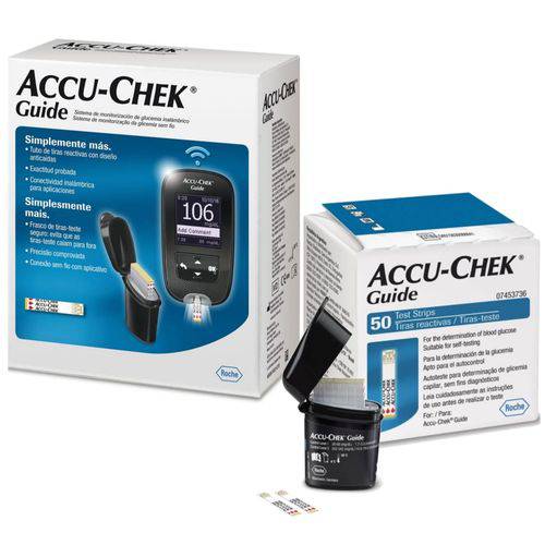 Accu-chek Guide Kit Monitor de Glicemia com Tiras Teste + Accu-chek Guide 50 Tiras Reagentes