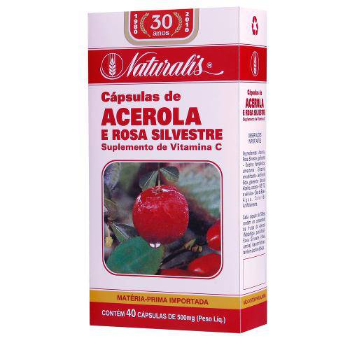 Acerola e Rosa Silvestre (500mg) - Fonte de Vitamina C - 40 Cápsulas