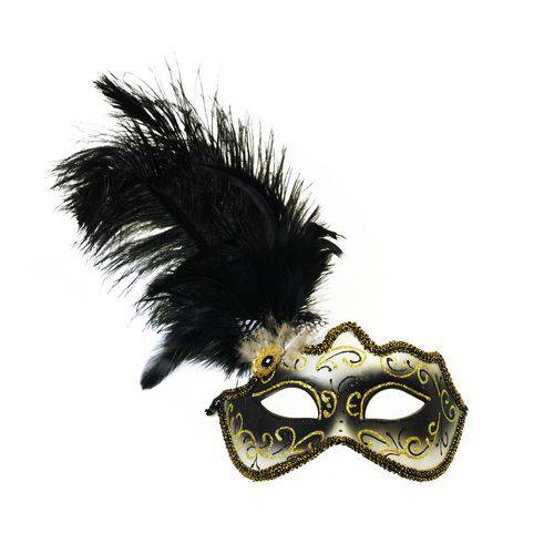 Acessório Carnaval Festa Fantasia Mascara Luxo Ouro/Preto