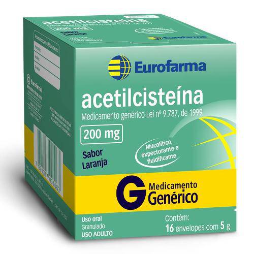 Acetilcisteina 200mg 16 Envelopes de 5g Genérico Eurofarma Genérico Eurofarma