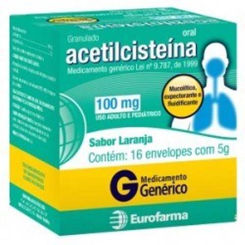 Acetilcisteina 100mg 16 Envelopes de 5g Genérico Eurofarma Genérico Eurofarma