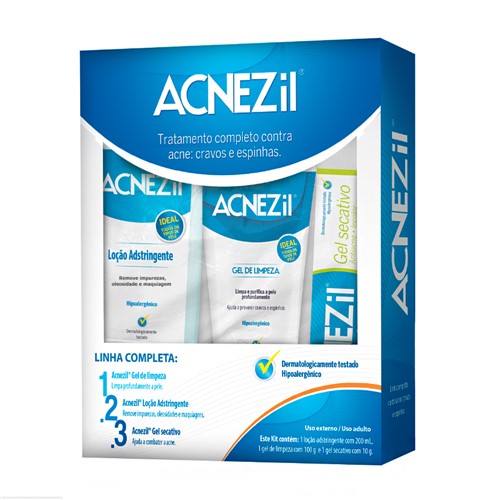 Acnezil Kit de Tratamento Completo com Gel de Limpeza, Loção Adstringente e Gel Secativo