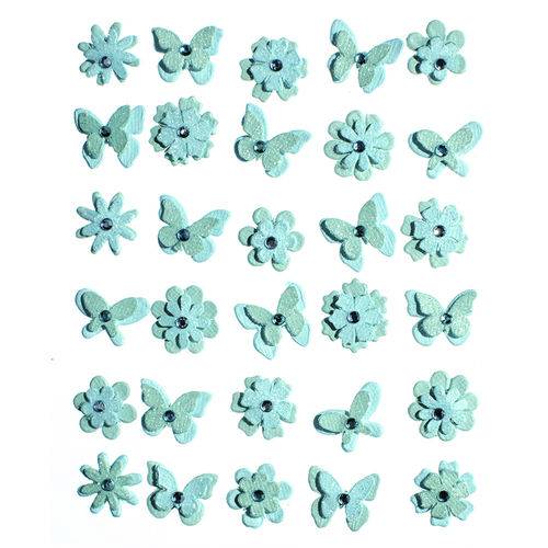 Adesivo Charme de Papel Flores e Borboletas Azul Algodão Doce Ad1733 - Toke e Crie