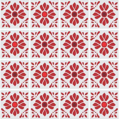 Adesivo de Azulejo Floral Cinza e Vermelho 15x15 Cm Rolo de 120x60 Cm com 32 Azulejos