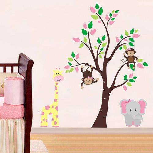 Adesivo de Parede Árvore com Girafinha e Elefantinha