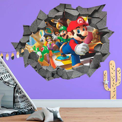 Adesivo de Parede Buraco Super Mario Bros Luigi Yoshi