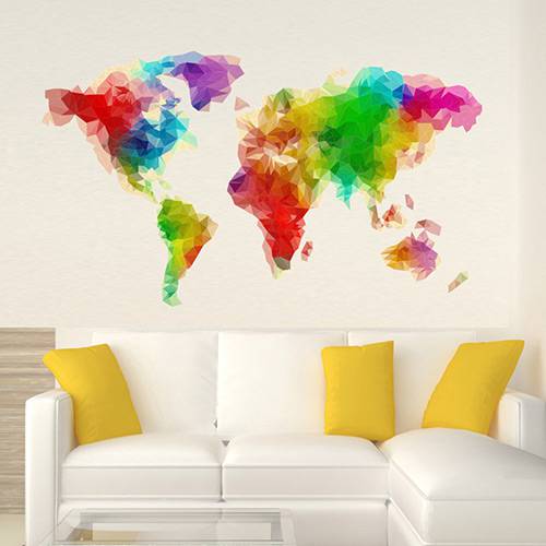 Adesivo de Parede Decorativo de Parede Stixx Mapa Mundi Color Colorido (81x140x1cm)