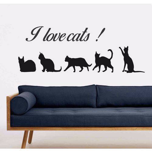 Adesivo de Parede I Love Cats Decoração Animal Gato