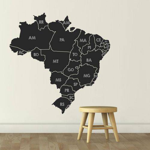 Adesivo de Parede Lousa Quadro Negro Mapa do Brasil com Divisões Colou Tá Colado