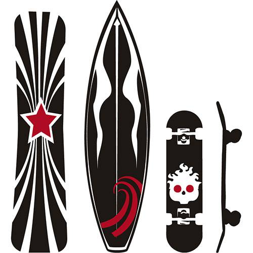 Adesivo de Parede Skate Radical Stixx Adesivos Criativos Preto/Vermelho (119,1x130,4cm)