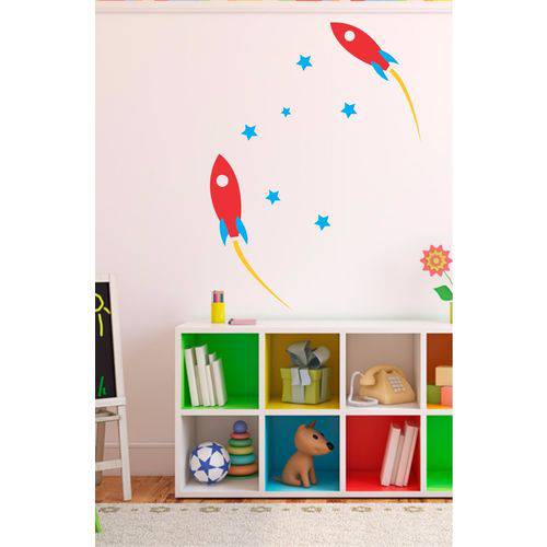 Adesivo Decorativo Foguete + Estrelas para Quarto Infantil
