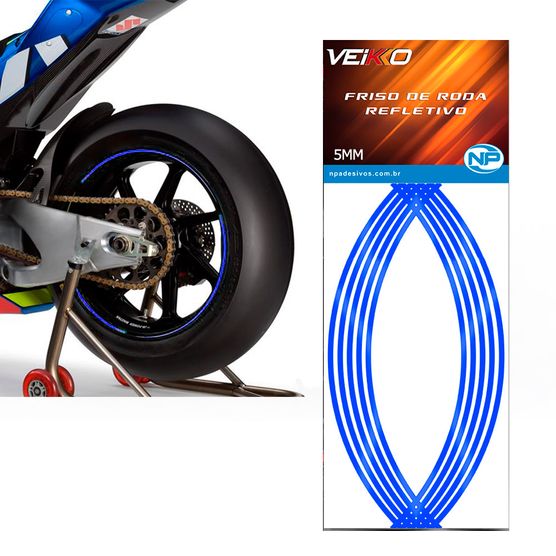 Adesivo Friso Fita Refletivo Roda para Moto 5MM Azul