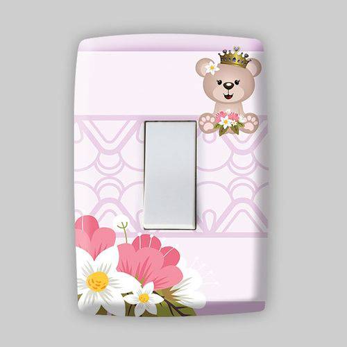 Adesivo para Espelho de Tomada ou Interruptor Ursa Princesa Floral Lilás