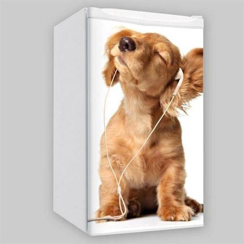 Adesivo para Frigobar - Cachorro Ouvindo Musica
