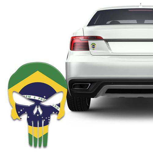Adesivo Resinado Caveira o Justiceiro Bandeira Brasil Carro