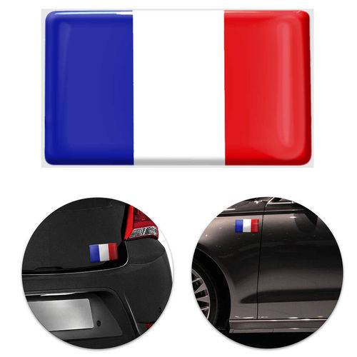Adesivo Resinado Poliéster Bandeira da França 9cm Aplicação em Verso Autocolante