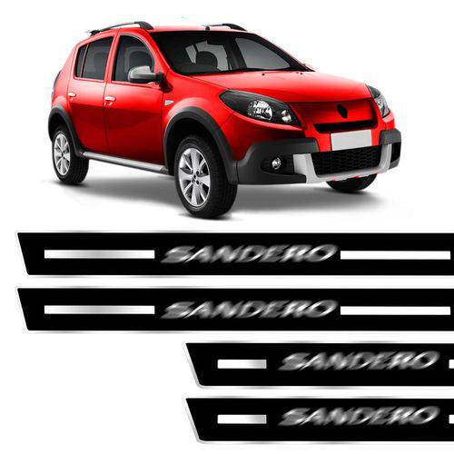 Adesivo Soleira Resinado Renault Sandero 2007 a 2018 Preto com Grafia Cromada Excelente Fixação