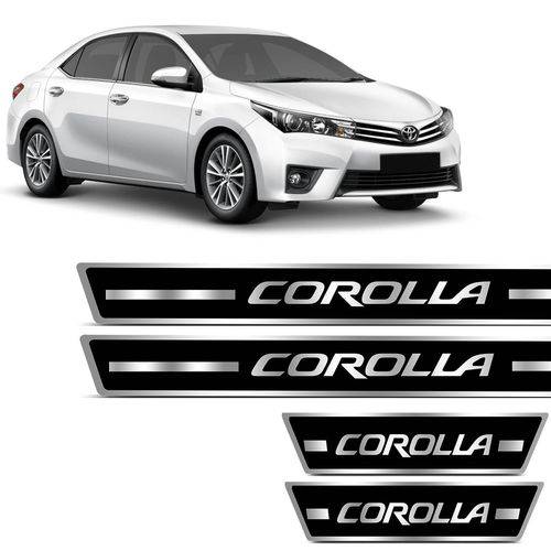 Adesivo Soleira Resinado Toyota Corolla 2015 a 2018 Preto com Grafia Cromada Excelente Fixação
