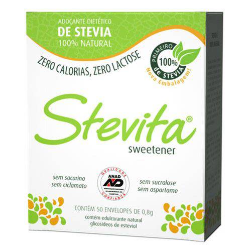 Adoçante em Pó Stevita Sweetener Eritriol C/ 50 Envelopes de 0,8g Cada