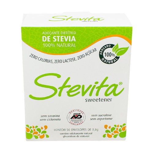 Adoçante Stevita Sweetener Steviosídeo Pó com 50 Envelopes de 0,8g Cada