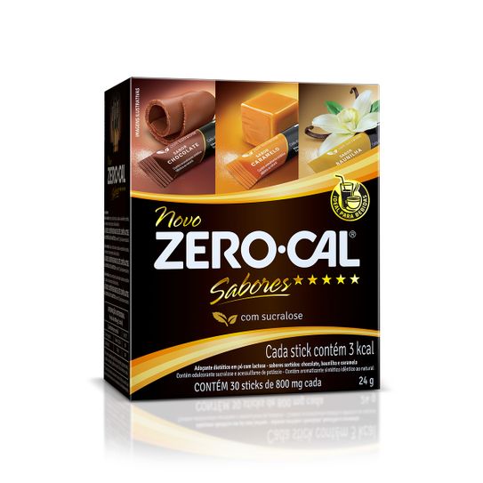 Adoçante Zero Cal Sabores Chocolate,Caramelo e Baunilha Sucralose com 30 Envelopes de 800mg