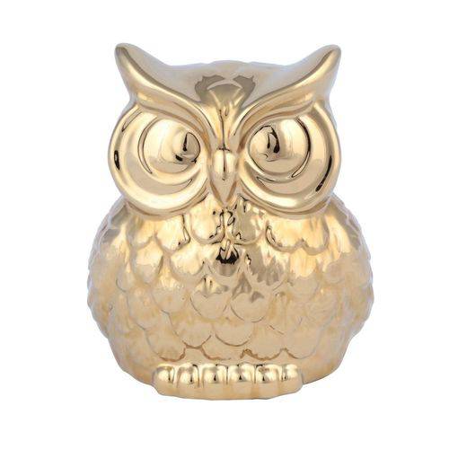 Adorno Decorativo Staring Owl Pequeno Dourado
