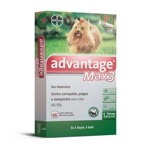 Advantage Max 3 Antipulgas e Carrapatos 0,4ml para Cães Até 4kg