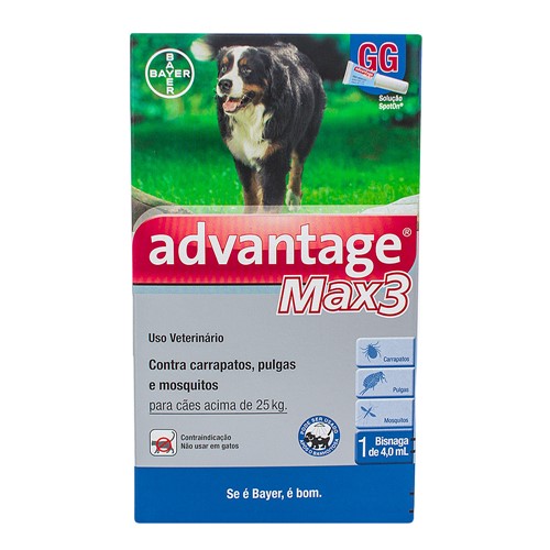 Advantage Max3 GG Contra Carrapatos, Pulgas e Mosquitos para Cães Acima de 25kg com 1 Bisnaga de 4,0ml