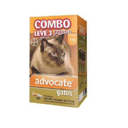 Advocate Gatos Combo -para Gatos Até 4kg -3 Pipetas com 0,4ml Cada