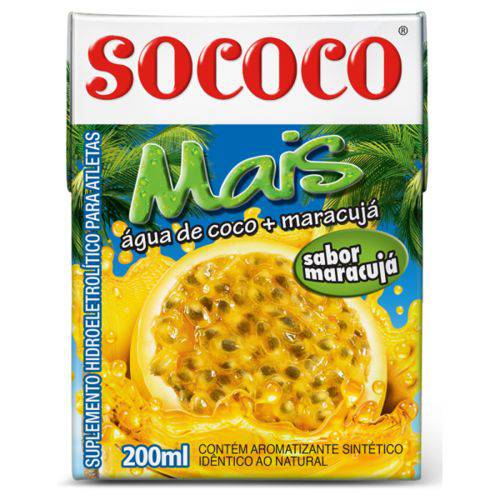 Água de Coco +Maracuja Sococo 200ml - 24 Unidades