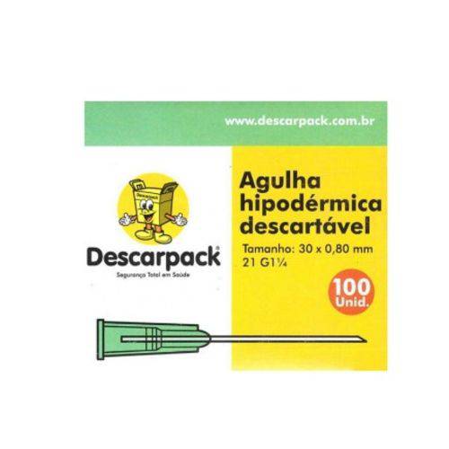 Agulha Hipodérmica Descartável 30x8 - Caixa com 100 Un - Descarpack