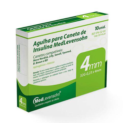 Agulha P/ Caneta de Insulina MedLevensohn 32G 4mm C/10 Unid