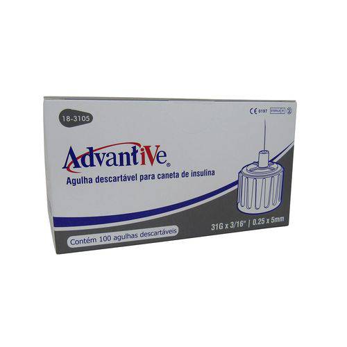 Agulha para Caneta Insulina 5mmx0,25 100un Advantive