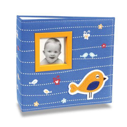 Álbum de Fotos Bebê Tecido Bird Azul - 100 Fotos 15x21 Cm