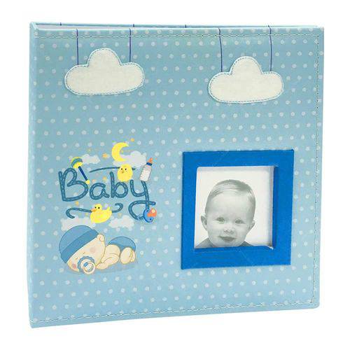 Álbum do Bebê Baby Azul - 150 Fotos - com Capa em Tecido - 24,5x23 Cm