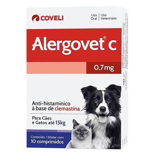 Alergovet C 0,7mg para Cães e Gatos Uso Veterinário para Animais Até 15kg com 10 Comprimidos