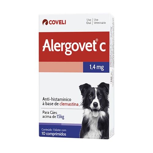 Alergovet C 1,4mg para Cães Uso Veterinário para Animais Acima de 15kg com 10 Comprimidos