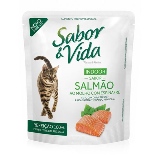 Alimento Gato Sabor & Vida 85g Indoor Salmao e Espinafre