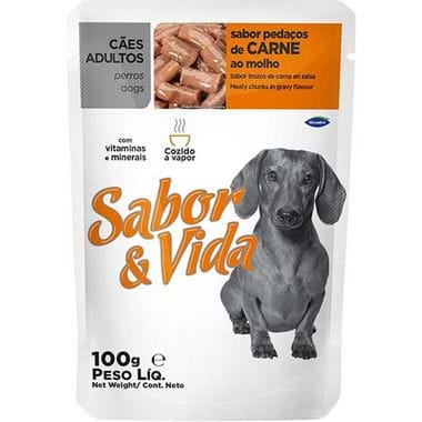 Alimento para Cães Sabor Pedaços de Carne ao Molho Sabor & Vida 100g