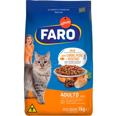 Alimento para Gatos Adultos Mix Carne Peixe e Vegetais Faro 1kg