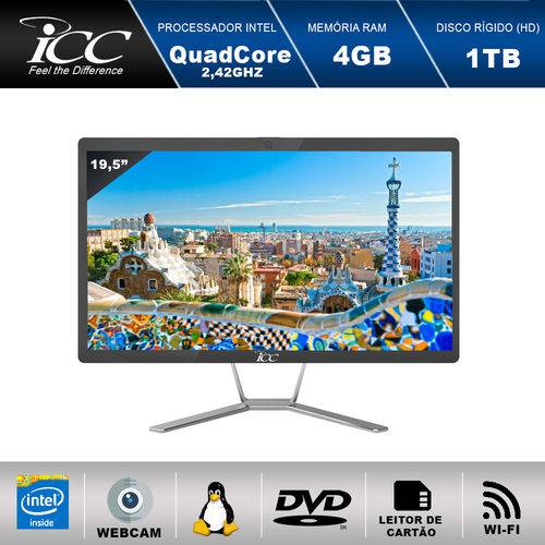 All In One Slim Icc As1942dm19 Intel Quad Core 2,42ghz 4gb HD 1tb Wifi Webcam Dvdrw Tela Ultra Fina 19,5"