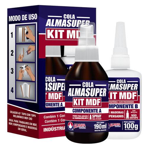 Almata - Almasuper® Kit Mdf 190ml/ 100g - Cola Instantânea C/ Catalisador