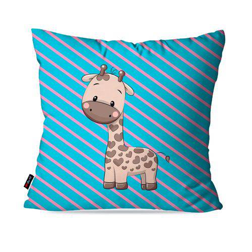 Capa de Almofada Avulsa Infantil Azul Girafinha
