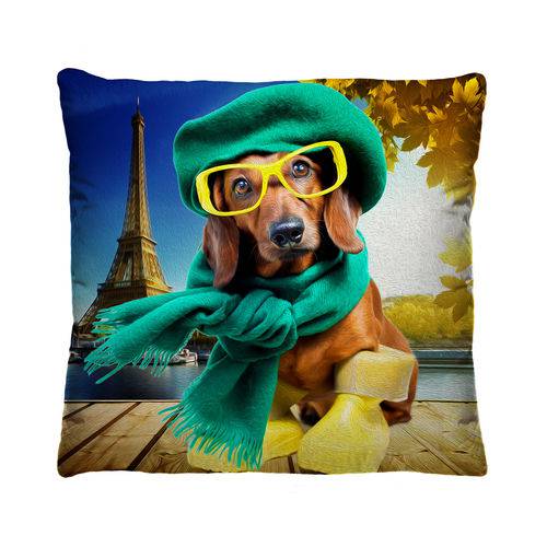 Almofada Decorativa Cachorro em Paris com Refil 40x40