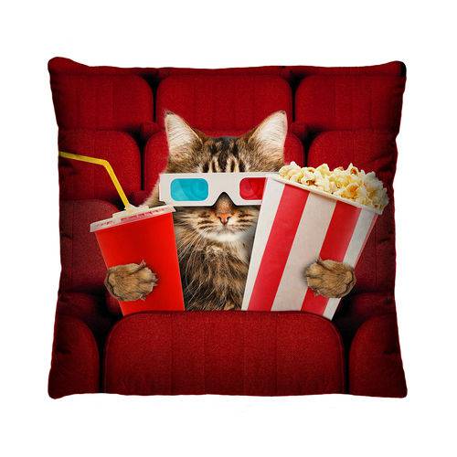 Almofada Decorativa Gato no Cinema com Refil 40x40