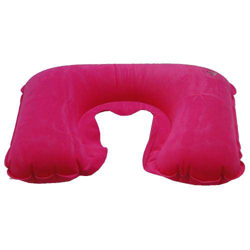 Almofada Pescoço Inflável Travesseiro Viagem Veludo Rosa Cbrn01873