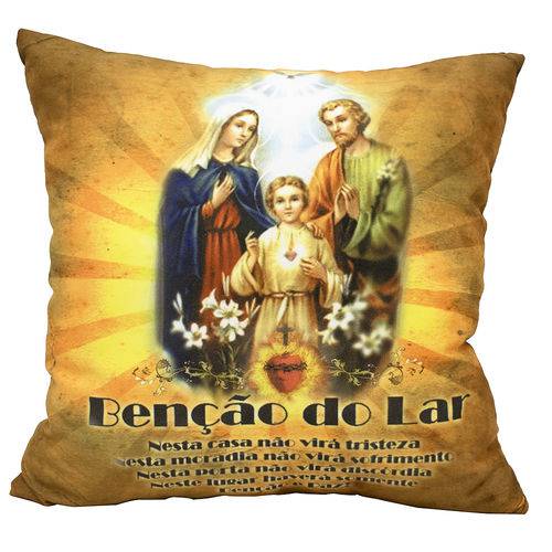 Almofada Quadriculada Bênção do Lar e Sagrada Família 39x39cm (Fibra)